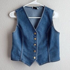 Vintage Mr. Mort Denim Sleeveless Vest with Gold Buttons